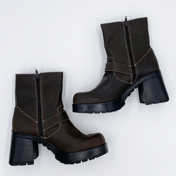 Vintage Y2K American Eagle Flex Brown Leather Chunky Platform Boots Size 10 - Picture 10 of 15